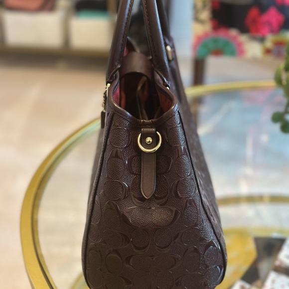 Coach Dark Red Embossed Satchel - Picture 4 of 12